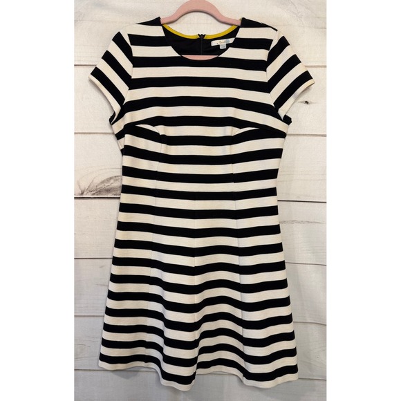 Boden Dresses & Skirts - Boden Black White Striped Knit‎ Cap Sleeve Fit Flare Dress